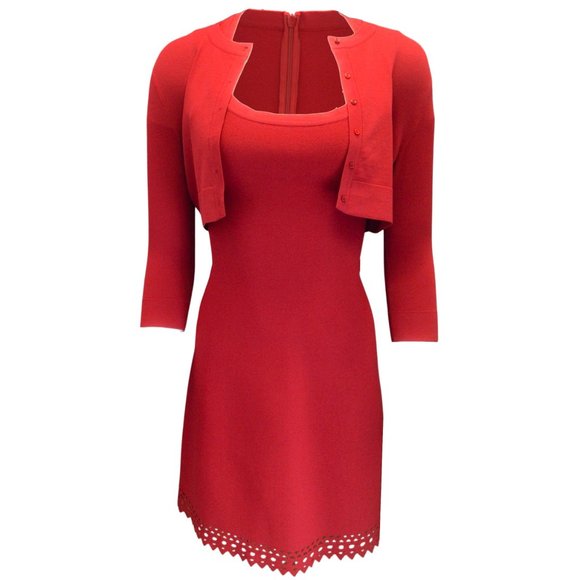 Alaia Dresses & Skirts - ALAIA RED VISCOSE KNIT DRESS AND CARDIGAN TWO-PIECE SET